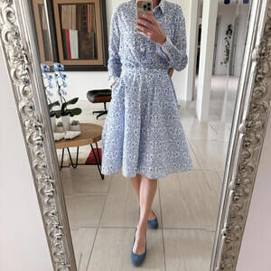 Thierry Colson Women's Blue Floral Midi Skirt | Blouse Set Bundle